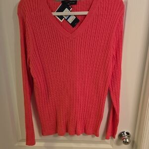 Womens Tommy Hilfiger Pink V-Neck Sweater Size XL